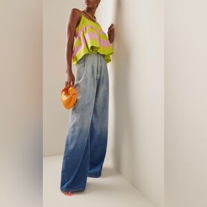 Brandon Maxwell Ombré Pleated Wide-Leg Jeans